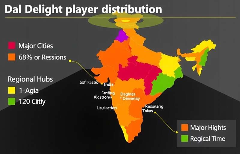 Dal Delight Player Distribution in India Dal Delight player distribution map across India showing highest concentration in major cities and regional hubs