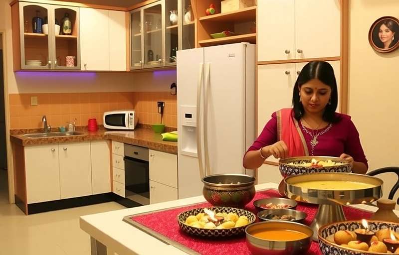 Dal Delight Diwali Celebration Event Dal Delight Diwali special event showing decorated kitchen with diyas and festive dal preparations